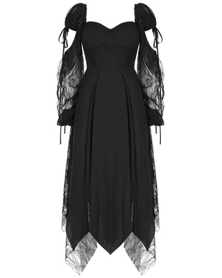 Punk Rave Daily Life Gothic Lace Contrast Maxi Dress Black Steampunk - image 1 of 4