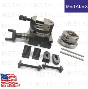 Rotary Table 4" 4-Slot 80mm Backplate 65mm 3 Jaw Chuck SC M6 Clamp Kit 14 Pcs - Picture 1 of 10