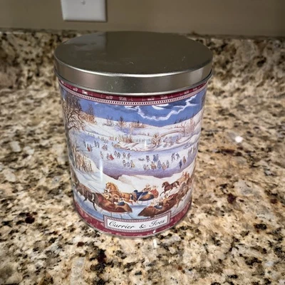 Vintage Currier & Ives Christmas Sleigh Ride Tin & Puzzle, Completo, 1994 - Imagem 1 de 4