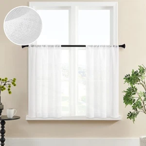 White Sheer Kitchen Curtains 36 inch Length Short Kitchen Tiers Light Filteri... - Picture 1 of 7