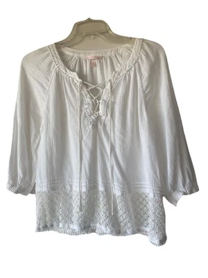 Victoria’s Secret Cotton White XS Boho Blouse 3/4 Sleeves Lace Details - Image 1 of 4