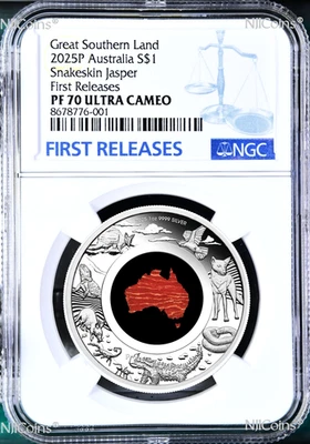 2025 Australia Great Southern Land Snakeskin Jasper 1oz Silver Coin NGC PF70 FR - Image 1 of 4