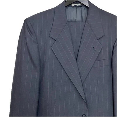 男式西装尺寸 41R 裤子 34Wx30L 海军蓝条纹 2 件套 — 第 1/4 张图片