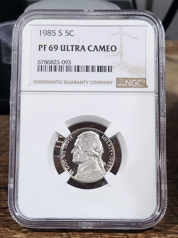 1985 S Jefferson Proof 5c, NGC Certified PF 69 UCAM, 093 Cover