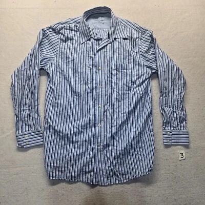 Basic Editions Blue Striped Long Sleeve Button Up Shirt Top Adult Men's M Medium - Image 1 of 4