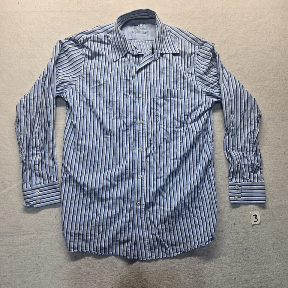 Basic Editions Blue Striped Long Sleeve Button Up Shirt Top Adult Men's M Medium - Image 1 of 4
