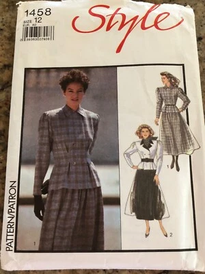🌺 STYLE #1458-LADIES DOUBLE BREASTED FITTED JACKET & FULL SKIRT PATTERN  12 FF - Image 1 of 2