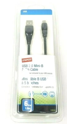 Staples USB 2.0 mini B 5 Pin cable 6 ft long Brand New - Image 1 of 4