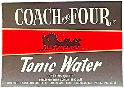 Etiqueta de agua Coach and Four Tonic vintage años 60, Philadelphia, Pensilvania Foto 1 de 3