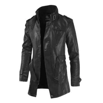 Nuevo Abrigo Chaqueta Calle Cortavientos Polar Informal Cuero PU de Alta Calidad para Hombre Foto 1 de 4