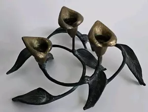 Brass Calla Lily Low Candleholder Gold Verdigris Jack Housman? Floral - Picture 1 of 4