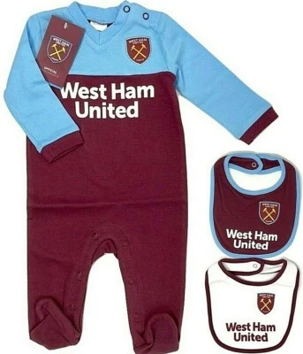 WEST HAM UNITED FC BABY SLEEPSUIT BABYGROW PLAY PRAM BODYSUIT ROMPER WHUFC