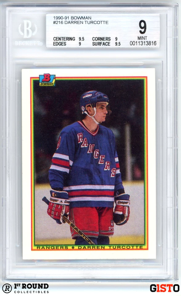 POP 1: Darren Turcotte RC BGS 9+: 1990-91 Bowman Rookie Card Gisto - Image 1 of 3