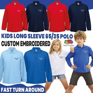 Personalised Embroidered Kids Long Sleeve 65/35 Polo Sports Events Schoolwear - Picture 1 of 7
