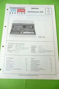 Servizio Manuale di Istruzioni per Itt-Graetz Synchrotronic 109, Originale - Foto 1 di 1