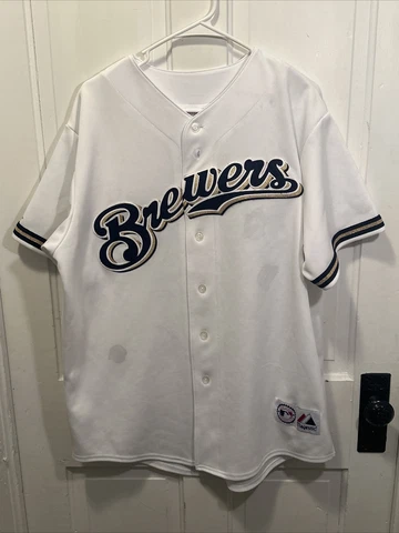 Milwaukee Brewers Men’s Large Majestic Baseball Jersey #45 Carlos Lee Stained Cover
