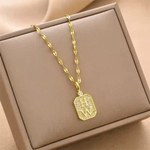 Halskette Initialen Anhänger für Frauen Edelstahl Gold Minimal Schmuck Gold 45 - Bild 1 von 1