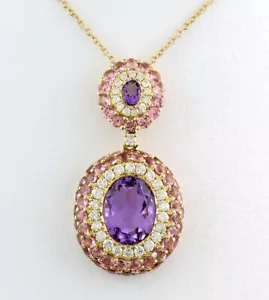 Collar Amatista Rosados Turmalina Brillantes 4,00CT 750er Oro Amarillo Valor - Imagen 1 de 5