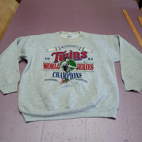 VINTAGE MINNESTOA TWINS 1991 WORLD SERIES CHAMPIONS SWEATER ADULT LARGE GRAY MLB Cover