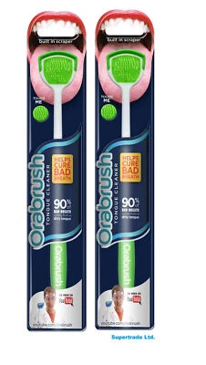 Dentek Orabrush Tongue Cleaner Scraper Soft Bristle Helps Cure Bad Breath X 2