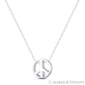 Peace Sign Charm Hippie Movement Symbol 925 Sterling Silver 11mm (0.35") Pendant - Picture 1 of 1