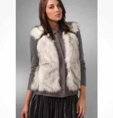 Nuevo Chaleco REBECCA TAYLOR Pasarela Medio Gris y Blanco Marfil Imitación Piel Acogedor Clásico Foto 1 de 4