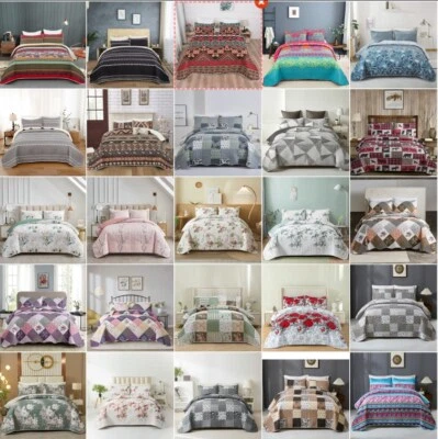 3PCS Bohemia Bedspread Quilted Set Bed Throw Comforter Bedding Double King Size - Image 1 of 4