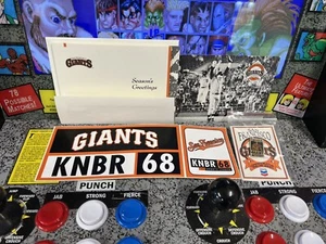 SF Giants 4 Lot: Season's Greetings Card + 87 Postcard + Sticker + Attitude Pin - Picture 1 of 11