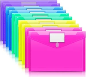 10 Pocket Pack Plastic Poly Envelopes Document Folders File in Multi Colors - Picture 1 of 7