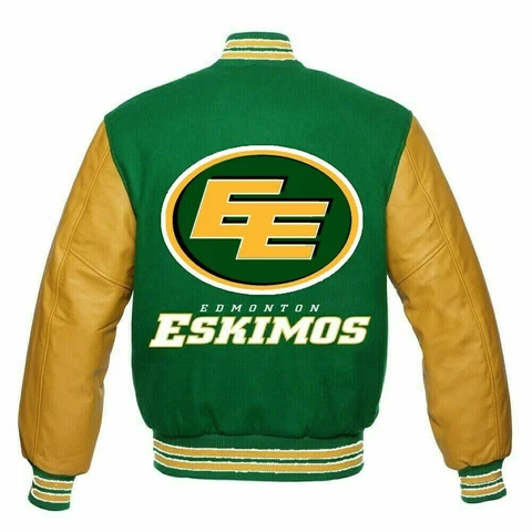 CFL  Edmonton Eskimos varsity jacket wool body leather sleeves Cover