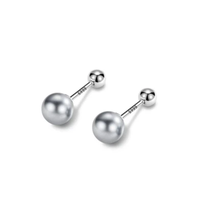 Pendientes de plata de ley 925 de 6 mm con perla de bola con tornillo trasero de cartílago regalo PE1 Foto 1 de 4