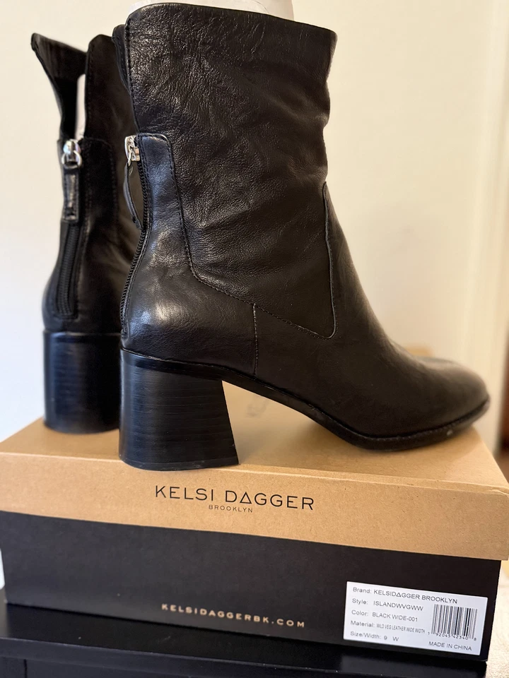 Botas de tornozelo de couro vegano Kelsi Dagger Brooklyn, preto, tamanho 9W - Imagem 1 de 1