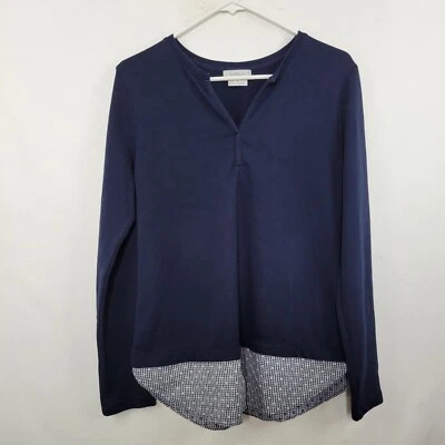 Blusa Van Heusen azul manga larga cuello en V mezcla de algodón para mujer talla mediana Foto 1 de 4