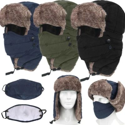 Men Women Winter Warm Hat Earflap Ski Snow Cap Fleece Face Mask for Cold Weather - Image 1 of 4