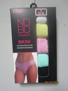 No Boundaries Women's 5-Pr Bikini Solid Cotton Stretch Rib Underwear Sz S (3-5) - Picture 1 of 2