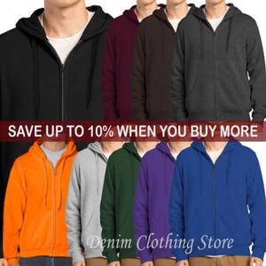Men's Unisex Fleece Full Zip Up Solid Hoodie Sweatshirt Hooded Zipper Size S-5XL - Picture 1 of 17