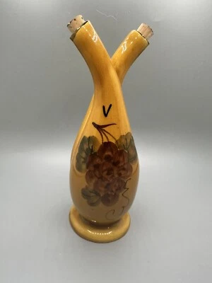 Dispensador de aceite y vinagre cerámico de doble cuello pintado a mano hecho en Francia 8" H Foto 1 de 4