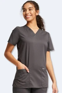 Cherokee... Revolution Women's V-Neck Scrub Top, WW620... Pewter (Grey) 2XL - Picture 1 of 4