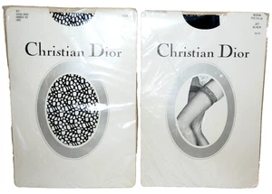 90's Vintage CHRISTIAN DIOR Black Sheer & Ice-Lace Thigh-High Stockings / 1 & M - Picture 1 of 15