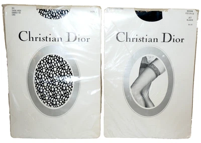 Meias vintage anos 90 CHRISTIAN DIOR pretas transparentes e de renda no gelo para coxa alta / 1 e M - Imagem 1 de 4