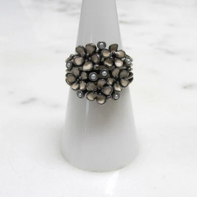 Anillo Pandora Flor de Cerezo Plata Esterlina con Pequeñas Perlas Talla 7.5 ~ 8g ~ 8-D723 Foto 1 de 4