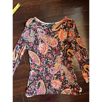 Top túnica mujer Lauren Ralph Lauren mediana 100 % seda cachemira manga larga tejido Foto 1 de 4