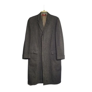 Vintage 50s Hart Schaffner Marx Tweed Overcoat Trench 42 Herringbone Mid-Century - Picture 1 of 20