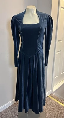 Pre-owned Vintage Laura Ashley Blue Velvet Like Dress Size 6 - Image 1 of 4