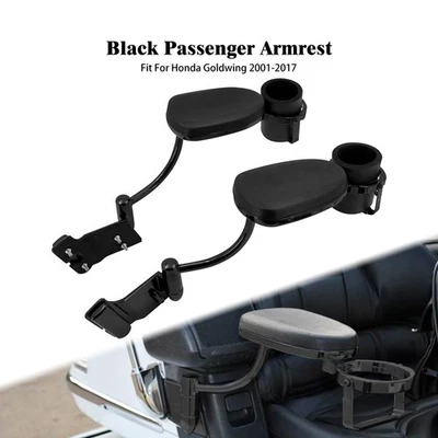 Reposabrazos trasero negro para motocicleta con soporte para bebidas apto para Honda Goldwing 01 Foto 1 de 4