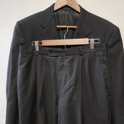 DANIEL CREMIEUX COLLECTION Gray Striped Loro Piana Wool Suit Everyday 41R 34x31 - Image 1 of 4