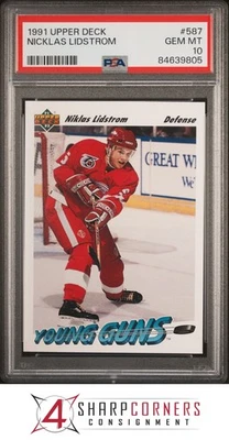1991 UPPER DECK #587 NICKLAS LIDSTROM RC YOUNG GUNS HOF PSA 10 - Image 1 of 2