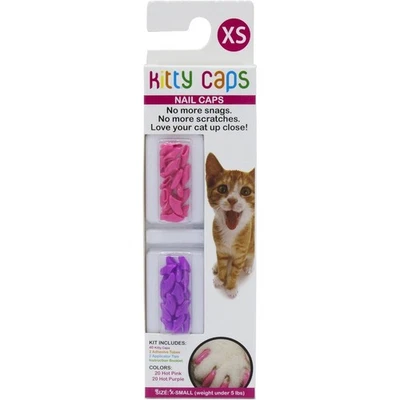 Gorras para uñas Kitty Caps para gatos extra pequeñas XS rosa y púrpura de menos de 5 libras - ¡PAQUETE DE 2! Foto 1 de 2