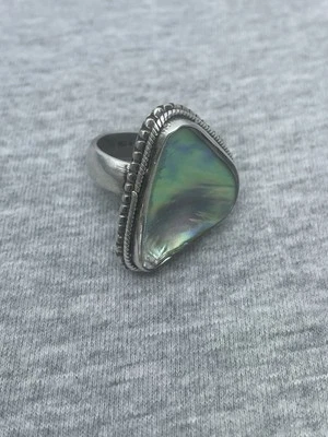 Anillo vintage de plata de ley 925 concha de abulón madreperla hecho a mano 7,75 Foto 1 de 4