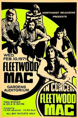 Póster Fleetwood Mac 1971 Vancouver Gardens alineación temprana tributo 24x36 sin marco Foto 1 de 3